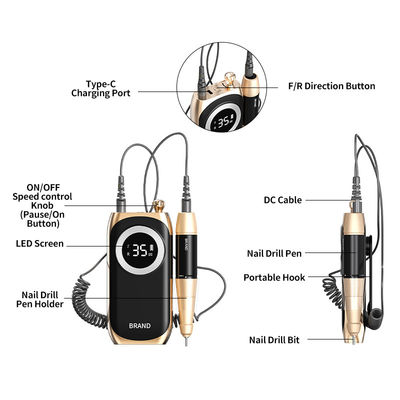 35000RPM Electric Nail Drill Professional Nail File Drill Acrylic Nails Kit for Manicure and Pedicure with 6pcs drill bits
